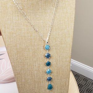 Style & Co, NWT, silver double strand, long teal, blue stone pendant necklace